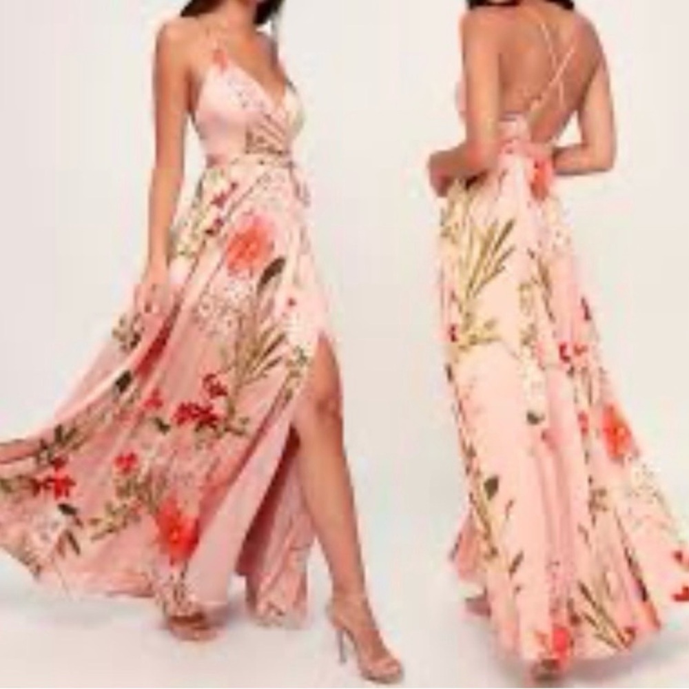 Lulu’s Floral Pink Maxi Wrap Dress with Spaghetti Straps (With Tags) - Picture 2 of 2